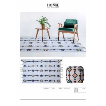 שטיח עבודת יד גיאומטרי מעויינים כותנה יוקרתי דגם קזבלנקה לסלון, לחדר שינה, לחדר ילדים, למטבח ושאר חלל הבית. 