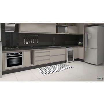 שטיח גיאומטרי פי וי סי (PVC) שחור לבן עיגולים דגם סן חוזה