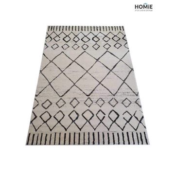 שטיח גיאומטרי מעויינים מודרני יוקרתי דגם ורוניקה 07/260 בצבעי בז', שחור ואפור.