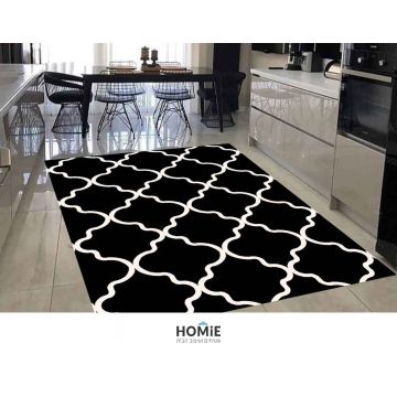 שטיח גיאומטרי מעויינים כותנה מודרני יוקרתי לסלון ושאר חלל הבית דגם ג'וליה 90B בצבע שחור לבן. 