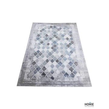 שטיח גיאומטרי מעויינים מודרני יוקרתי לסלון, לחדר שינה, לחדר ילדים, למטבח ושאר חלל הבית דגם מילאנו 42/953 בצבע אפור ותכלת.