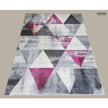 שטיח גיאומטרי מעויינים אפור סגול דגם וגאס 15/259