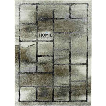 שטיח גיאומטרי מרובעים מודרני איכותי דגם איביזה 65/60 בצבע חום, בז' ושחור לסלון.