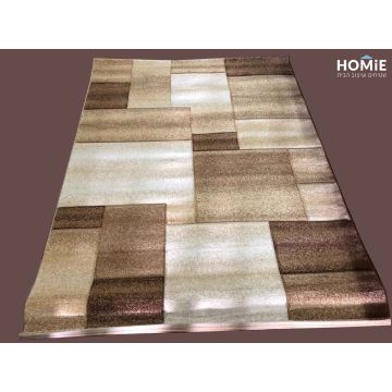 שטיח גיאומטרי מרובעים דגם מטרו 1441 בצבע חום בז'. השטיח היוקרתי יתאים לסלון ושאר ההבית.