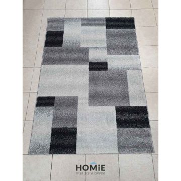 שטיח גיאומטרי מרובעים דגם מטרו 1440 לסלון בצבע אפור בהיר, אפור כהה ושחור. 