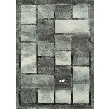 שטיח גיאומטרי איביזה 655/95 בגווני אפור, אפור כהה ושחור, נראה בשלמותו

