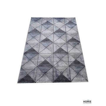 שטיח גיאומטרי ריבועים ומשולשים אפור כחלחל דגם מילאנו 60/953