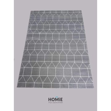 שטיח גיאומטרי מרובעים ומשולשים איכותי לסלון, לחדר שינה, לחדר ילדים, למטבח ושאר חלל הבית בצבע אפור אוף וויט דגם עמנואל 34/673. 