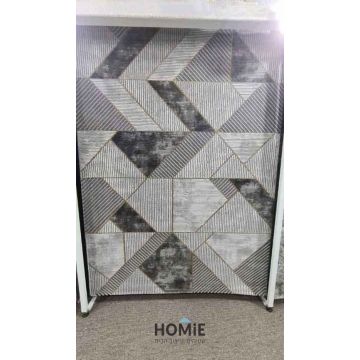 שטיח גיאומטרי מודרני משולשים יוקרתי דגם אוליביה 450/95 אפור בהיר, אפור כהה וזהב. 