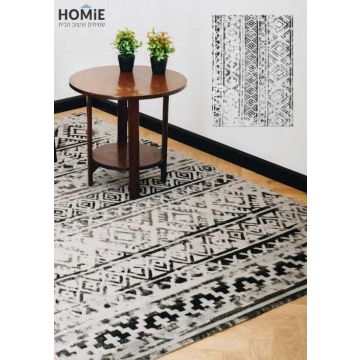 שטיח גיאומטרי שבטי מעויינים משופשף אפור שחור מודרני יוקרתי דגם ג'יאנה 1406 השטיח בסגנון הוינטג' מתאים לסלון, לחדר שינה, לחדר ילדים, לאמבטיה, למטבח, למסדרון, לפינת אוכל, לחדר עבודה ולמשרד. 