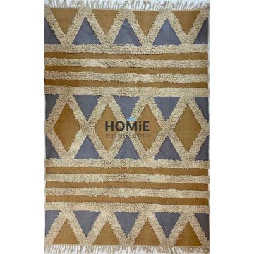 שטיח בוהו וינטג' גיאומטרי מעויינים כותנה עבודת יד חרדל כחול דגם מונטויה 01. השטיח המודרני הכפרי היוקרתי משתלב נהדר בסלון, חדר שינה, חדר ילדים, מסדרון, אמבטיה, חדר אורחים, פינת ישיבה, פינת אוכל, חדר עבודה ומשרד. 