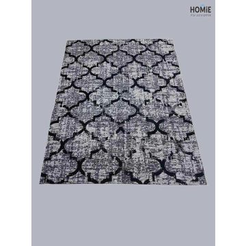 שטיח גיאומטרי וינטג' מעויינים אפור שחור דגם מרילנד 3418