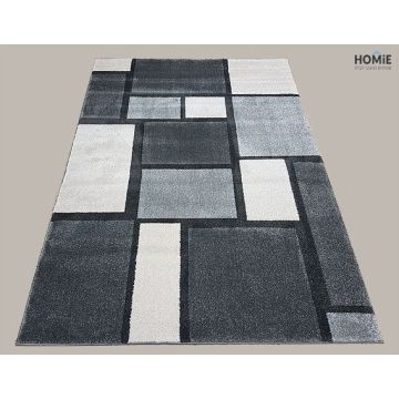 שטיח סלון גיאומטרי מודרני דגם וגאס 13/679 בגווני אפור כהה, אפור בהיר ושמנת – מוצג בשלמותו