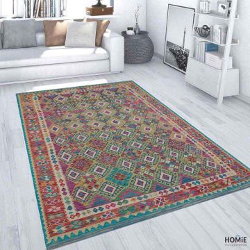 שטיח כותנה וינטג' גיאומטרי מודרני מעויינים צבעוני דגם לטיסיה 2616 לסלון, חדר שינה, מסדרון, אמבטיה, פינת אוכל, מטבח ומשרד.