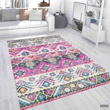 שטיח כותנה וינטג' גיאומטרי מודרני שבטי (אתני) צבעוני דגם לטיסיה 2256 לסלון, לחדר שינה, למסדרון, לאמבטיה, לפינת אוכל, למטבח, למשרד ועוד. 