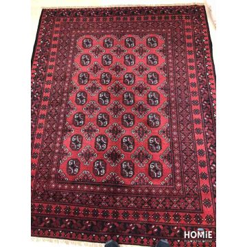 שטיח אפגני עבודת יד מדגם בוכרה בצבע אדום עשוי צמר ניו זילנדי