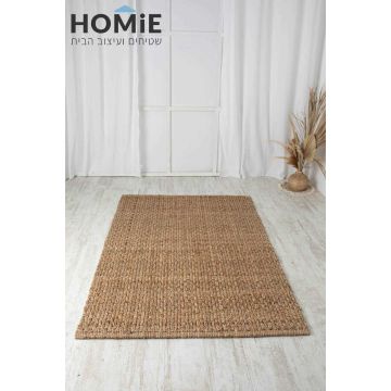 שטיח חבל יוטה עבודת יד דגם טיטאן מונח על רצפת פרקט, נראה במלואו