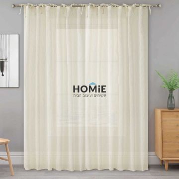 וילון לולאות בד פשתן חצי אטום בז' לסלון ושאר הבית דגם בנפיקה 03. 