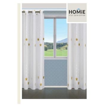 וילון לחדר ילדים/תינוקות חצי שקוף מעוצב דגם כוכבים מוזהבים. 