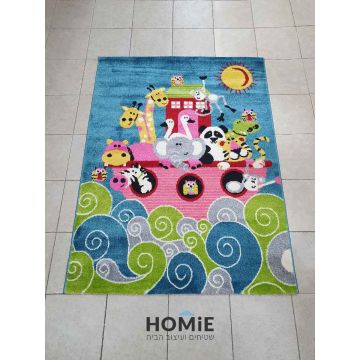 שטיח לחדר ילדים מודרני יוקרתי דגם חיות בתיבת נח - תצוגה מלאה.