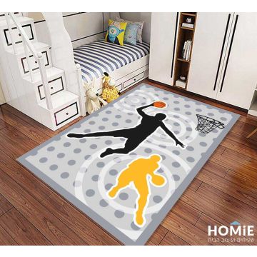 שטיח לחדר ילדים דגם שחקני כדורסל בצבעי שחור, צהוב ואפור. השטיח מתאים גם לבתי ספר וגני ילדים.