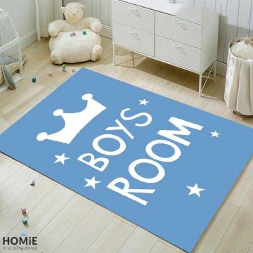 שטיח מודרני לחדר ילדים דגם BOYS ROOM (חדר בנים) בצבע תכלת לבן. השטיח האיכותי והמיוחד יתאים גם לחדר תינוקות, חדר אורחים, פינת משחקים, גן ילדים ובית ספר