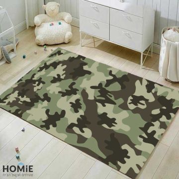שטיח מודרני לחדר ילדים דגם הסוואה (Camouflage) בצבעי חאקי. השטיח האיכותי והמיוחד יתאים גם לחדר תינוקות, חדר אורחים, חדר משחקים, פינת ישיבה, גן ילדים, בית ספר, משרד ואולם אירועים. 