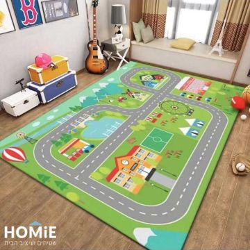 שטיח לחדר ילדים צבעוני דגם כבישים/מסלולים 01. שטיח חיי עיר נהדר למשחק עם מכוניות וצעצועים.