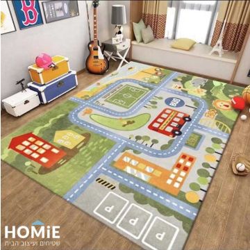 שטיח לחדר ילדים צבעוני דגם כבישים/מסלולים 02. שטיח חיי עיר נהדר למשחק עם מכוניות וצעצועים