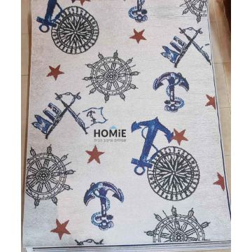 שטיח צבעוני לחדר ילדים / תינוקות / גן ילדים / בית ספר דגם ימאות 02 בצבע שמנת, כחול ובורדו. השטיח המודרני יתאים גם לסלון, חדר שינה ושאר חלל הבית.