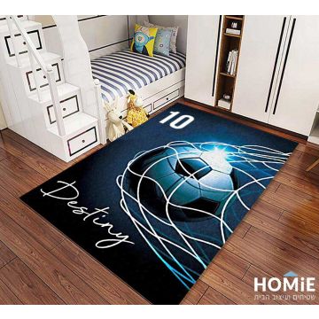 שטיח לחדר ילדים דגם כדור כדורגל Destiny בצבעי שחור, כחול ולבן. 