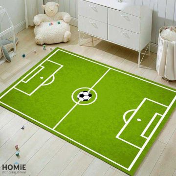 שטיח כדורגל ירוק מודרני לחדר ילדים, שטיח מעוצב עם סיב קצר לנוחות משחק.


