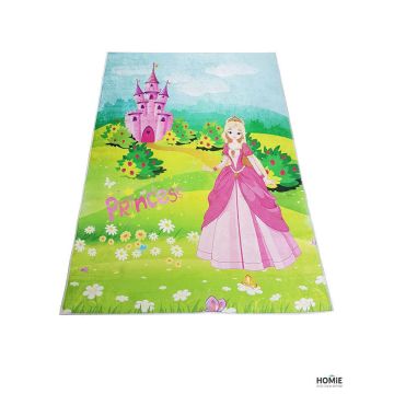 שטיח צבעוני איכותי ומדליק לחדר ילדים / תינוקות / גן ילדים דגם נסיכה בטירה. 