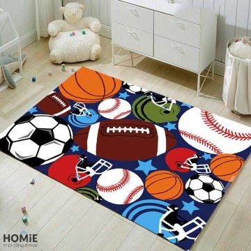 שטיח מודרני צבעוני לחדר ילדים דגם ספורט. השטיח האיכותי והמדליק יתאים גם לחדר תינוקות, חדר אורחים, פינת משחקים, גן ילדים ובית ספר. 