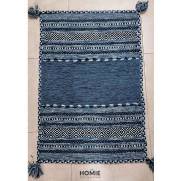 שטיח קילים כותנה עבודת יד גיאומטרי שבטי כחול דגם ג'איפור 677. השטיח הכפרי יתאים לסלון, לחדר שינה, לחדר ילדים, למסדרון, לאמבטיה, לחדר/פינת משחקים, לחדר אורחים, לפינת אוכל, למטבח, לחדר עבודה, למשרד, לבית ספר וגן ילדים. 