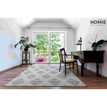 שטיח למטבח/מסדרון בוהו גיאומטרי מודרני מעויינים אפור בהיר שמנת דגם מיקונוס 05.