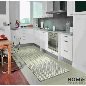 שטיח למטבח/מסדרון בוהו גיאומטרי מודרני שמנת אפור דגם מיקונוס 06. 