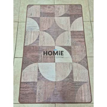 שטיח גומי למטבח רטרו גיאומטרי (צורות) חום בז' דגם מדריד 68. השטיח יתאים גם לסלון, אמבטיה ושאר הבית.
