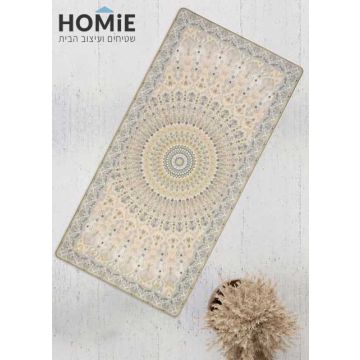 שטיח גומי למטבח בעיצוב רטרו גיאומטרי דגם מדריד 70 בצבע שמנת- תצוגה מלאה

