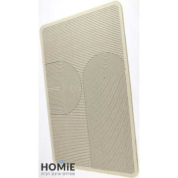 שטיח גומי למטבח רטרו מודרני גיאומטרי קשתות בז' שחור דגם קוויבק 40. 