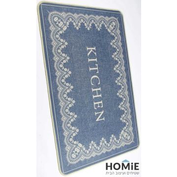 שטיח גומי רטרו מודרני פרחוני דגם קוויבק 43, מוצג במלואו בזווית, בצבעי אפור ובז', מתאים למטבח וחללי בית שונים