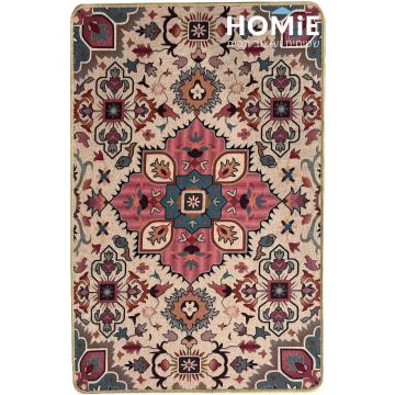 שטיח גומי וינטג' צבעוני פרחוני דגם קוויבק 64, מלבני, מוצג במלואו, עמיד וקל לניקוי