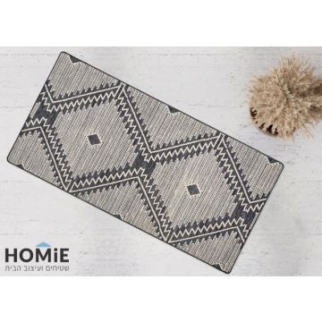 שטיח גומי טבעי בעיצוב בוהו אתני בגווני אוף וויט ואפור – דגם מדריד 24 - תצוגה מלאה בזווית

