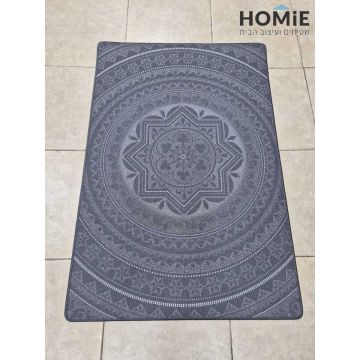 שטיח גומי טבעי למטבח וינטג' דקורטיבי גיאומטרי מנדלה אפור כהה דגם מדריד 27. 