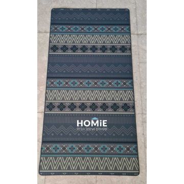 שטיח גומי למטבח וינטג' גיאומטרי שבטי אפור טורקיז דגם מדריד 32. השטיח יתאים גם לאמבטיה.