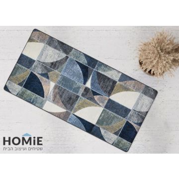 שטיח גומי דגם מדריד 33 בצבעי פסטל, עיצוב טלאים גיאומטרי, פרוס במלואו על רצפת מטבח