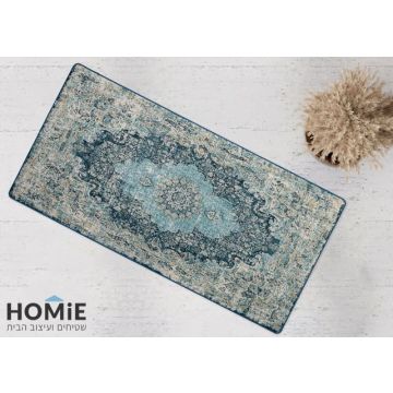 שטיח גומי טבעי בעיצוב מדליון קלאסי בגווני מנטה – דגם מדריד 39 - תצוגה מלאה בזווית

