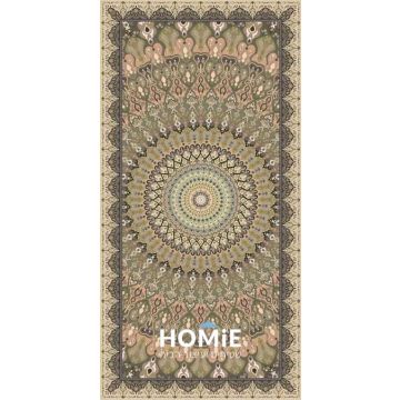 שטיח גומי למטבח וינטג' קלאסי מנדלה ירוק בז' כחול דגם מדריד 42. 