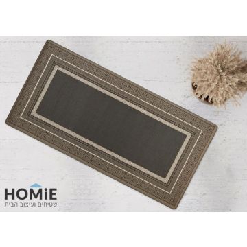 שטיח גומי למטבח וינטג' מודרני מסגרת חום בז' דגם מדריד 45. השטיח היוקרתי יתאים גם לסלון ושאר חלל הבית.