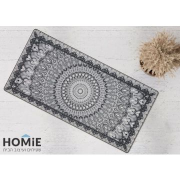 שטיח גומי למטבח דגם מדריד 46 בצבעי אפור בהיר וכהה מונח על רצפת מטבח מודרני